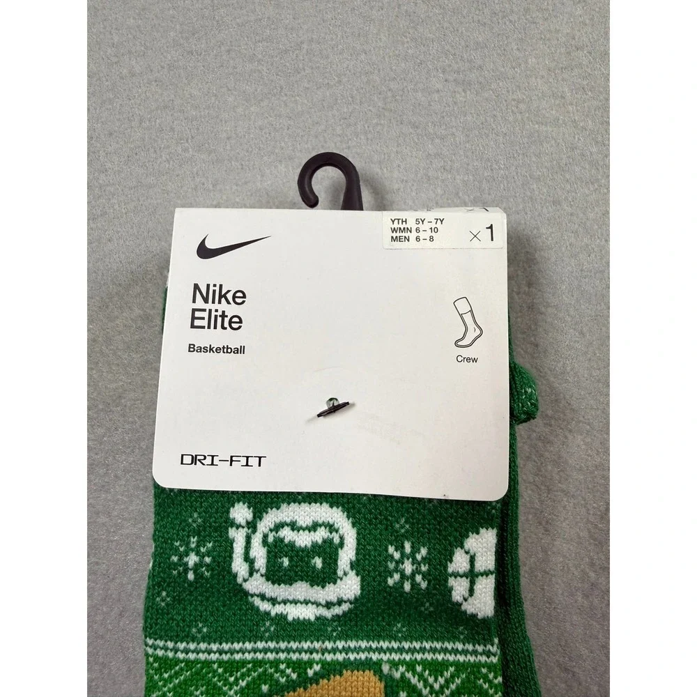Nike Elite Basketball Crew Socks W 6-10 M 6-8 Green Ugly Christmas Sweater